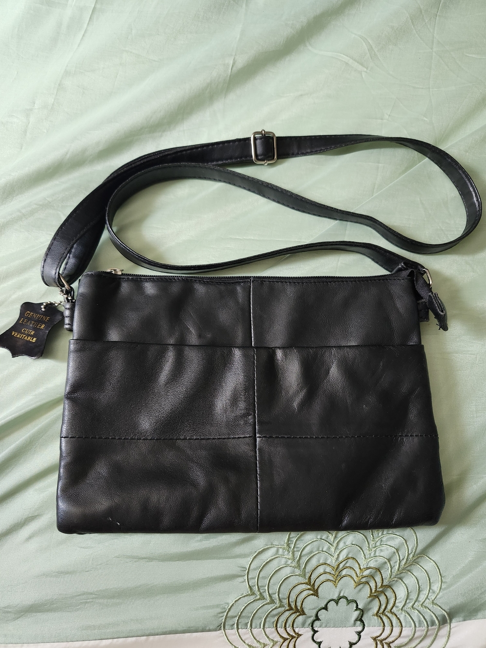 Genuine Leather Black Crossbody Bag for Women